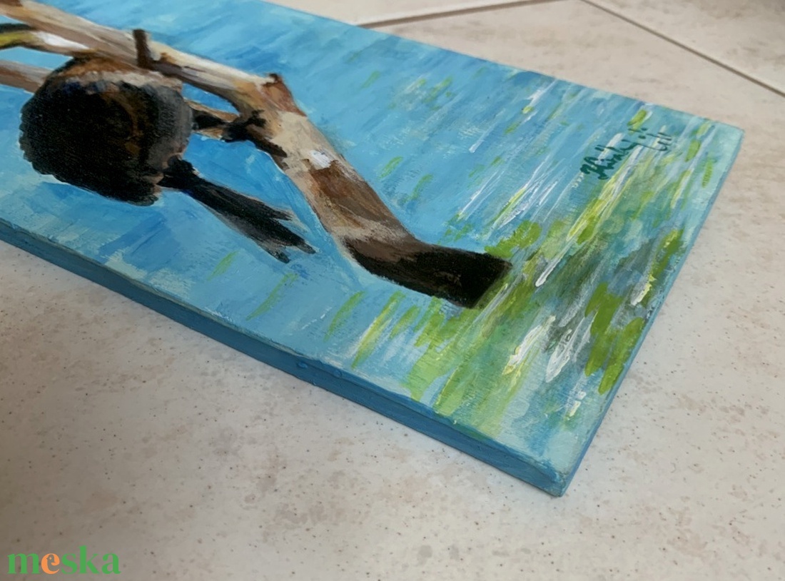 Vízparti megfigyelők - deszkakép - akril (80 x 14) - madár, madarak - művészet - festmény - akril - Meska.hu