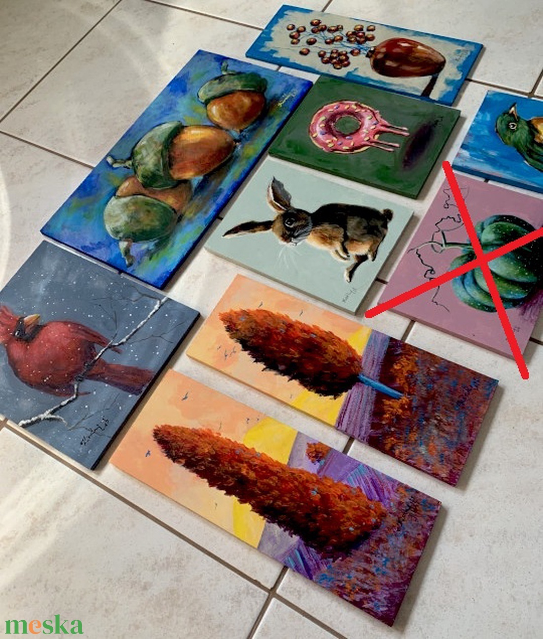 Vízparti megfigyelők - deszkakép - akril (80 x 14) - madár, madarak - művészet - festmény - akril - Meska.hu