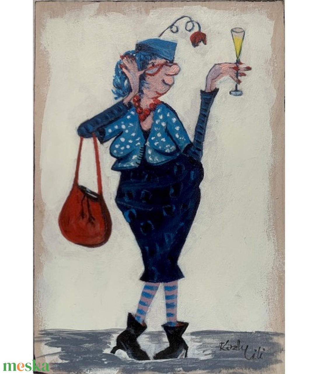 Bulikázós néni - deszkakép - 20 x 13,5 cm - művészet - festmény - akril - Meska.hu