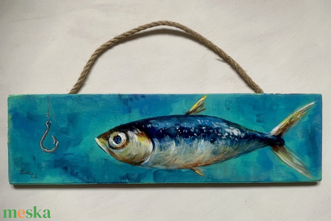 Be ne kapd a horgot! - akrilfestékkel deszkára festett kép - 10 x 35 cm - művészet - festmény - akril - Meska.hu