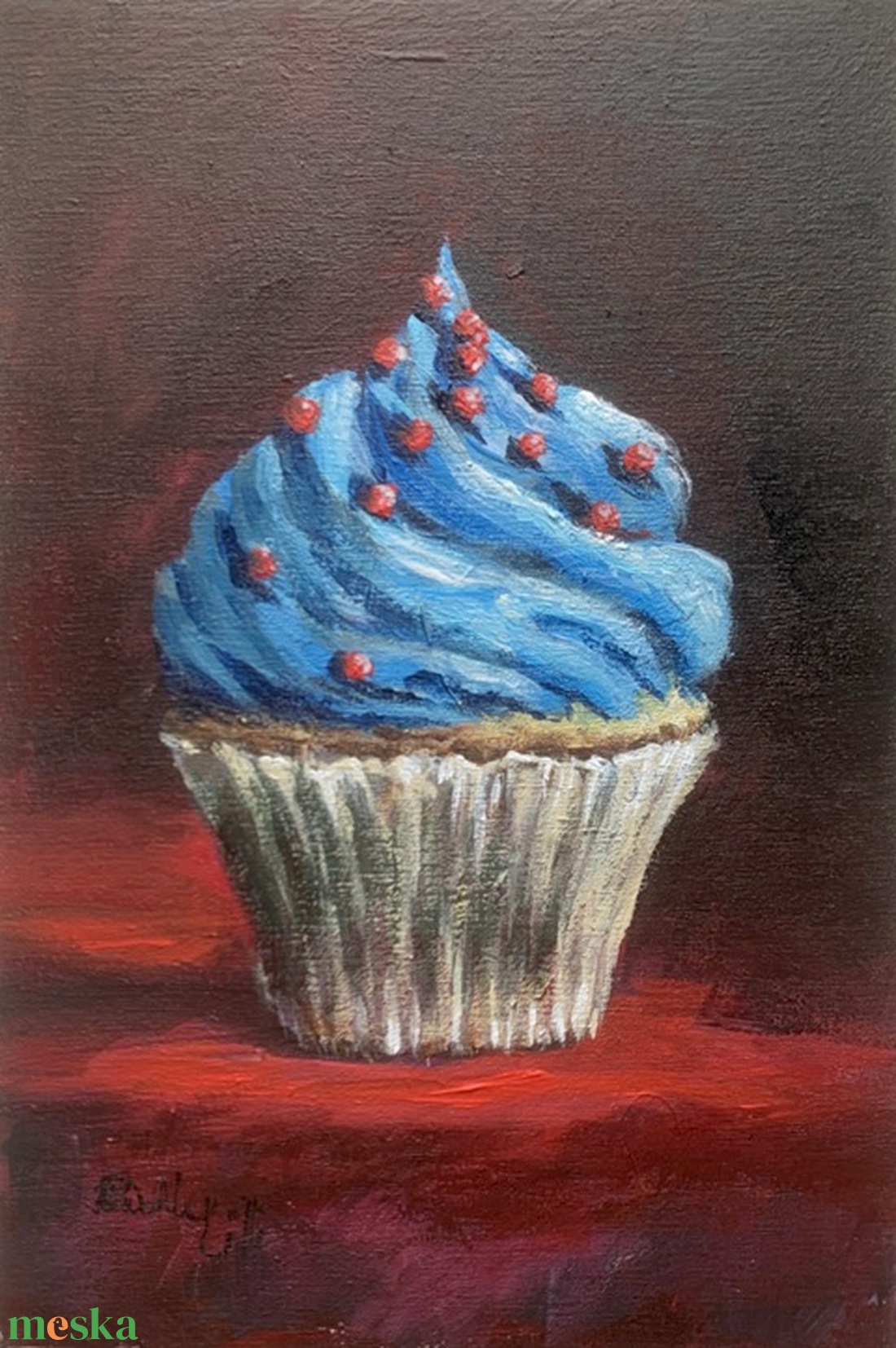 Kékhabos cupcake - deszkakép - 19,5 x 13 cm - művészet - festmény - akril - Meska.hu