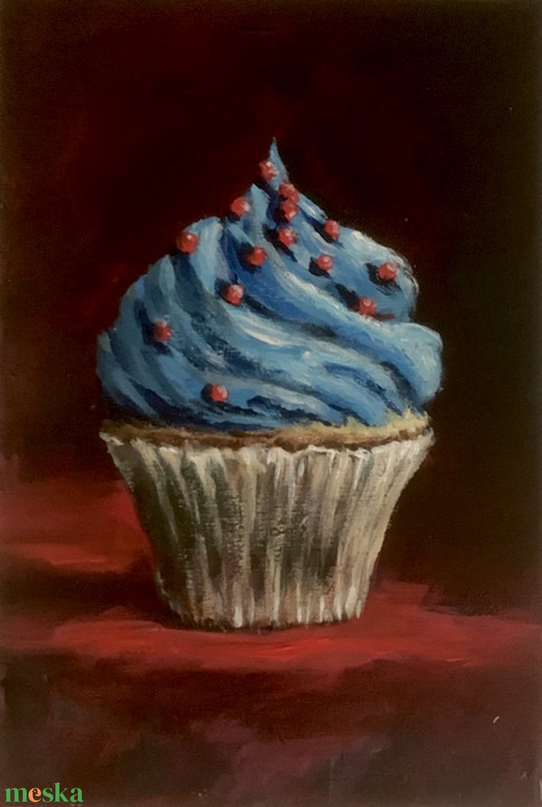 Kékhabos cupcake - deszkakép - 19,5 x 13 cm - művészet - festmény - akril - Meska.hu