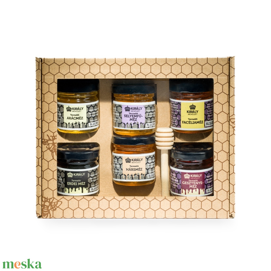 Termelői méz díszdobozban 6x50gr - élelmiszer - gasztro ajándékcsomag - Meska.hu