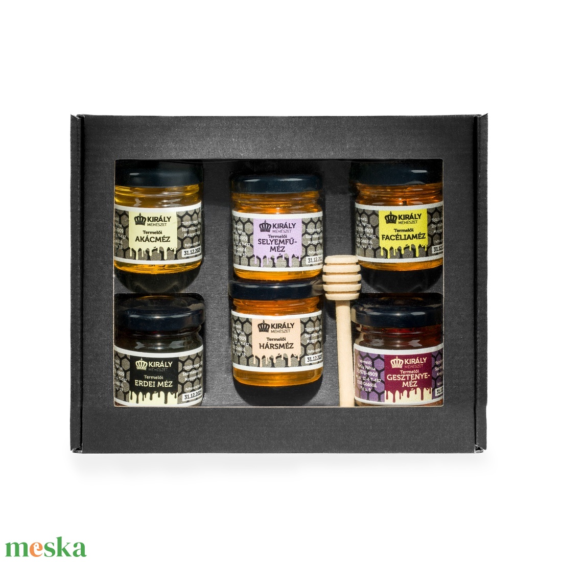 Termelői méz díszdobozban 6x50gr - élelmiszer - gasztro ajándékcsomag - Meska.hu