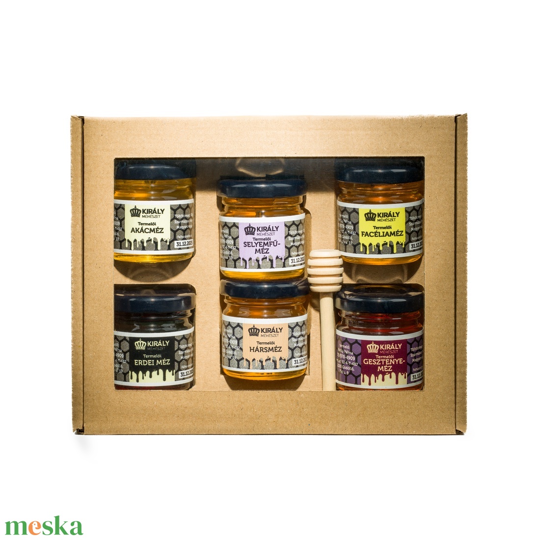 Termelői méz díszdobozban 6x50gr - élelmiszer - gasztro ajándékcsomag - Meska.hu