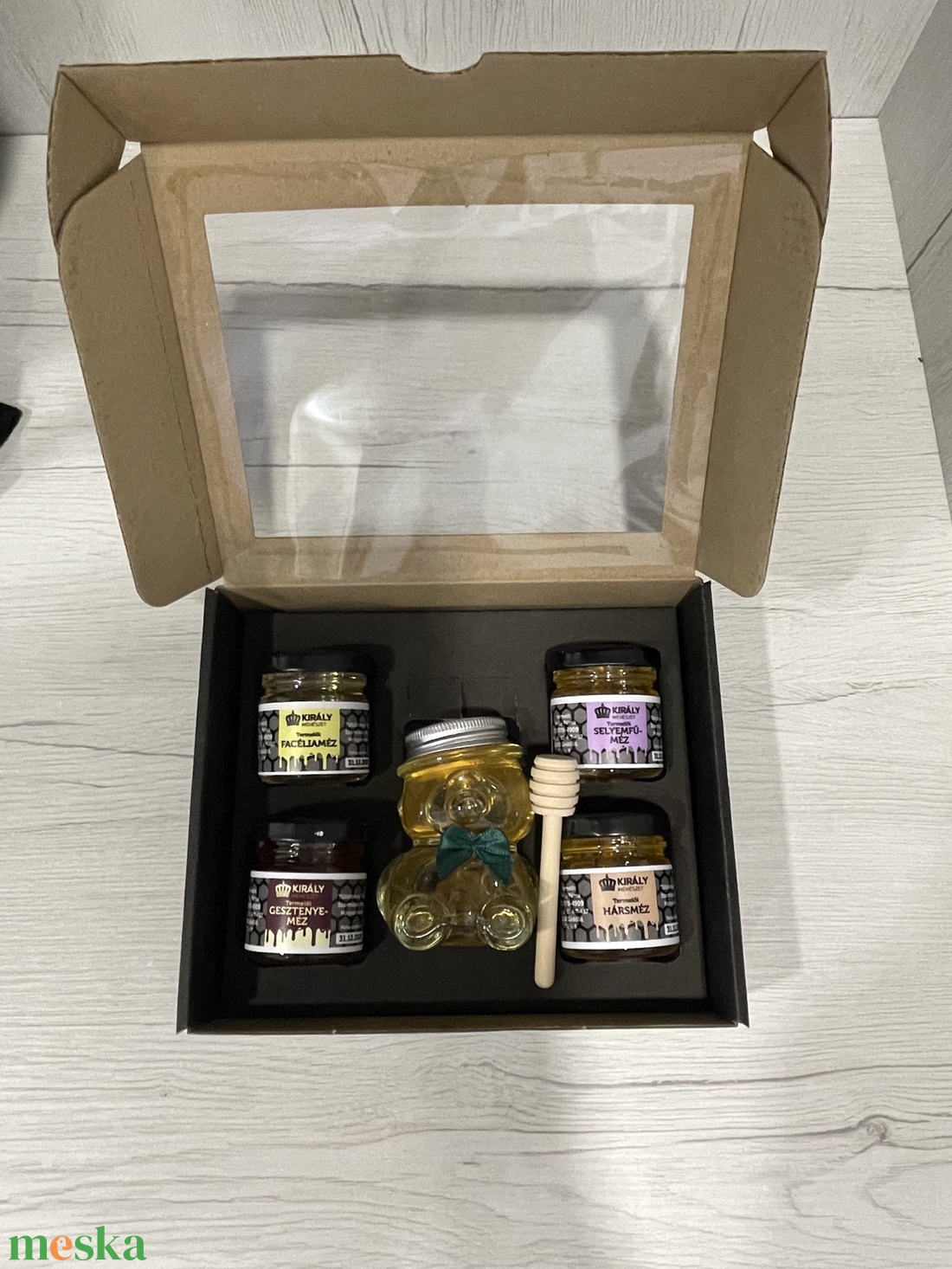 Mézes ajándékcsomag 4x50gr és 1x100gr maci - élelmiszer - gourmet ajándékcsomag - Meska.hu