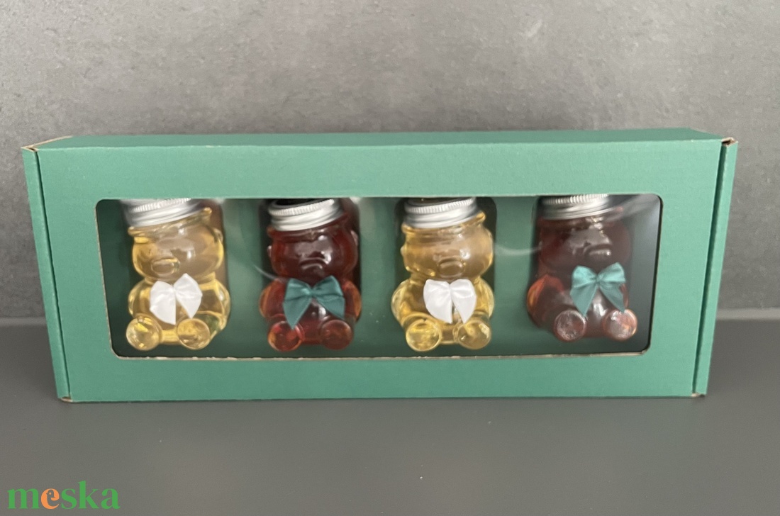 Mézes ajándékcsomag macis 4x50gr - élelmiszer - gourmet ajándékcsomag - Meska.hu