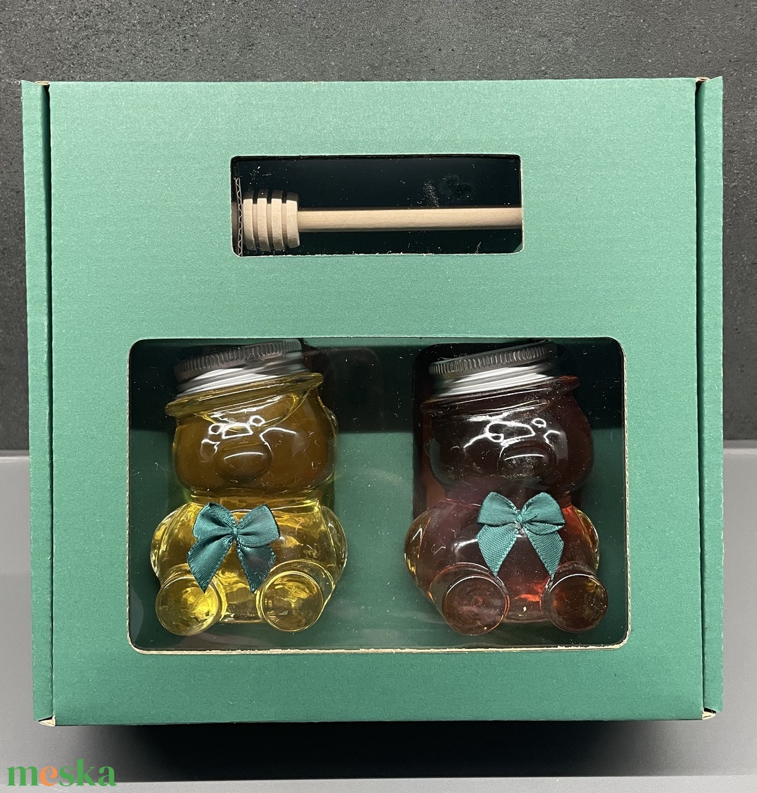 Mézes macis díszdoboz fa csurgatóval 2x50gr - élelmiszer - gourmet ajándékcsomag - Meska.hu