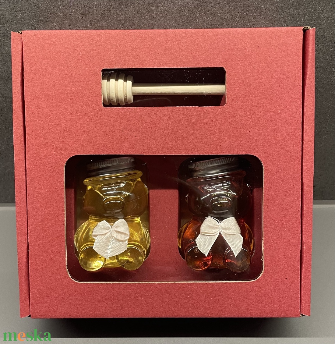 Mézes macis díszdoboz fa csurgatóval 2x50gr - élelmiszer - gourmet ajándékcsomag - Meska.hu