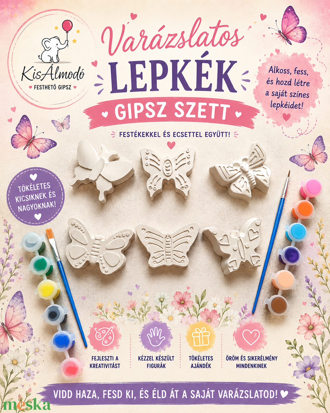Varázslatos lepkék gipsz festő szett - diy (csináld magad) - egységcsomag - Meska.hu