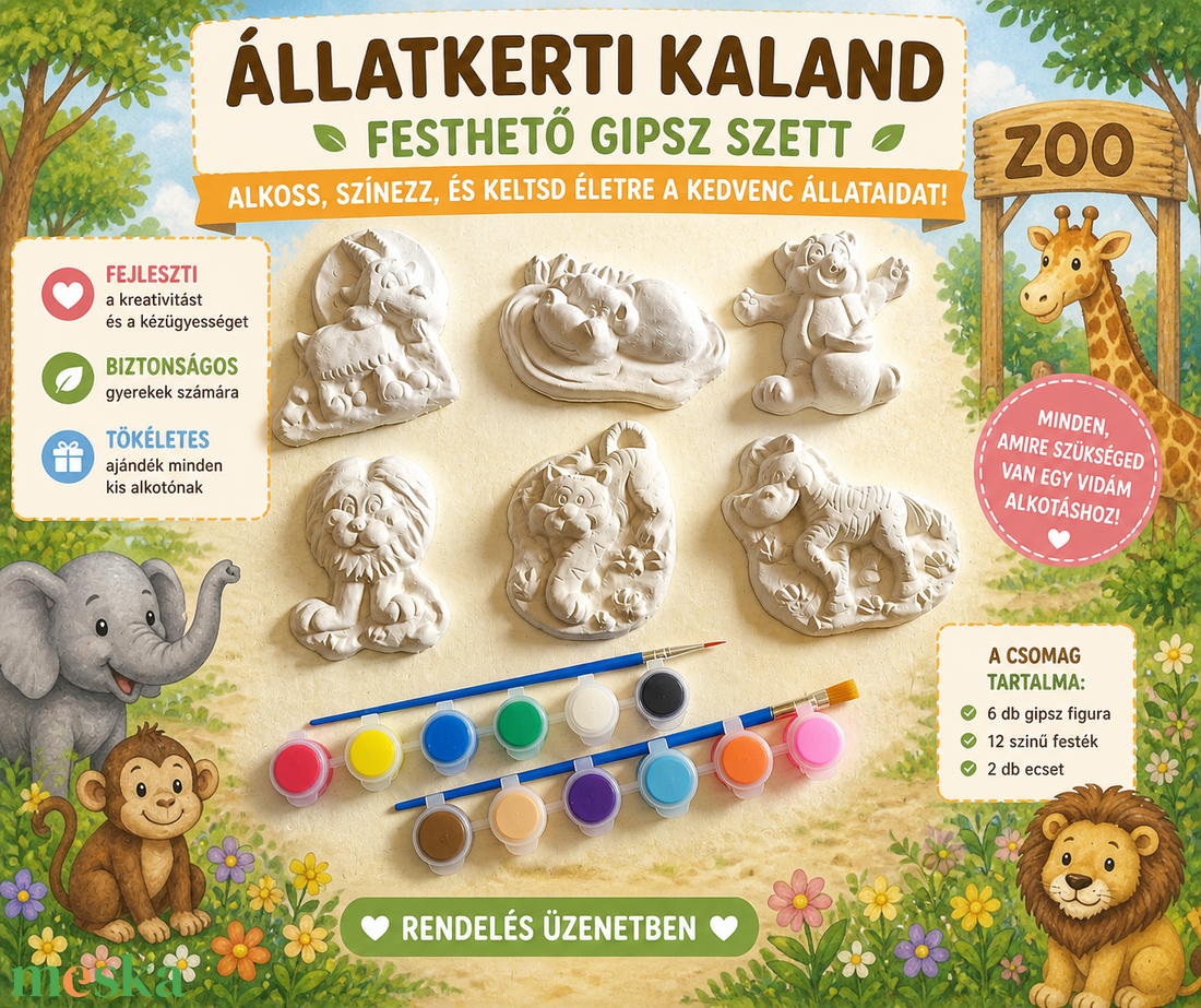 Állatkerti kaland gipsz festő szett - diy (csináld magad) - egységcsomag - Meska.hu