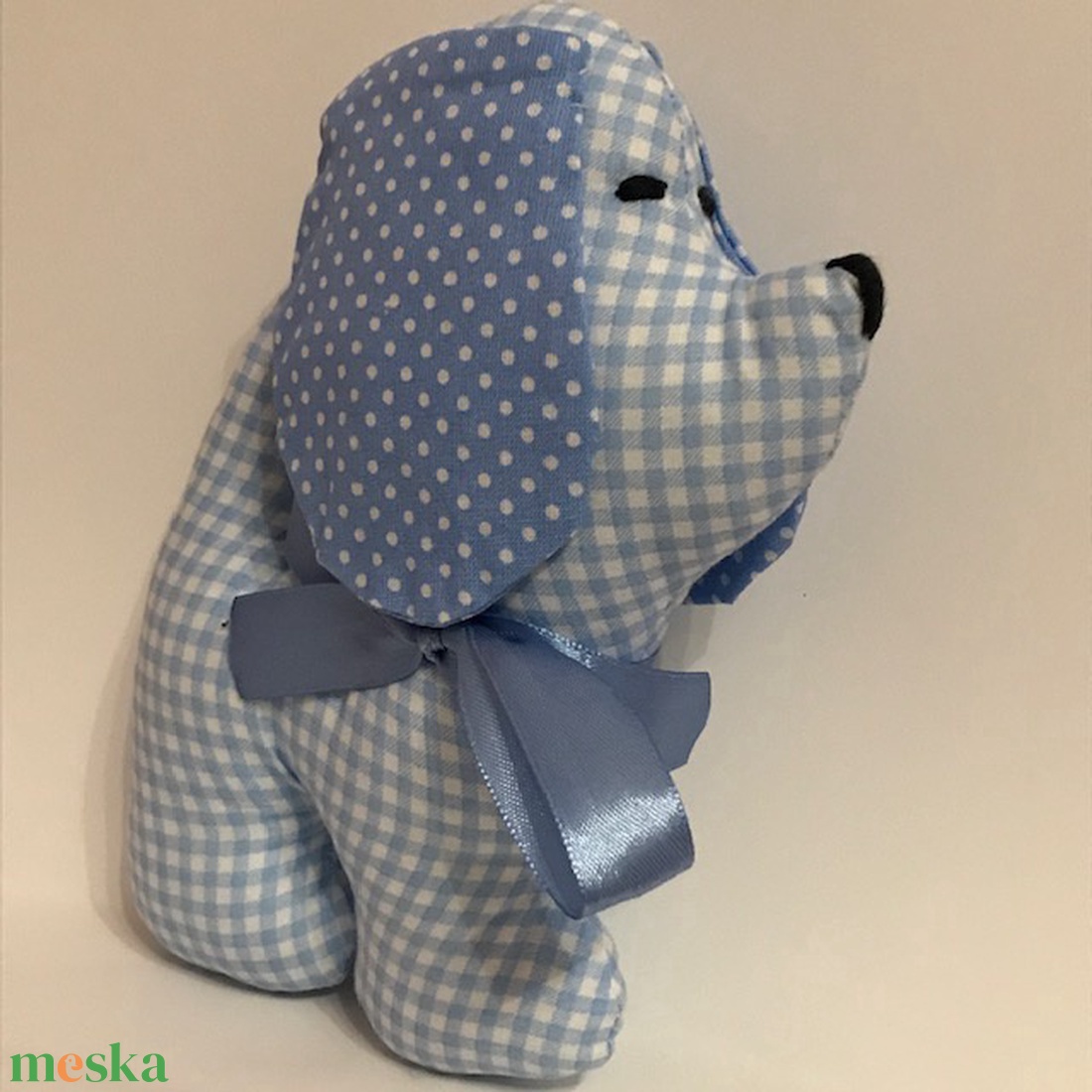 Pöttyös fülű  kockás kutya - játék & sport - plüssállat & játékfigura - kutya - Meska.hu