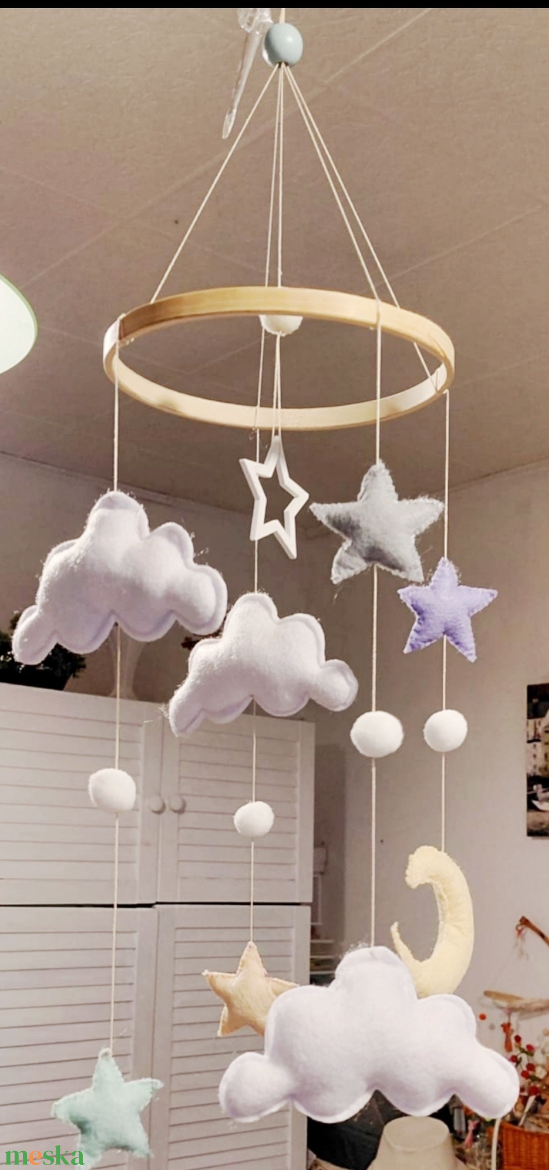 Felhős baby mobil - baba - mama - baba ágynemű - szett kiságyba - Meska.hu