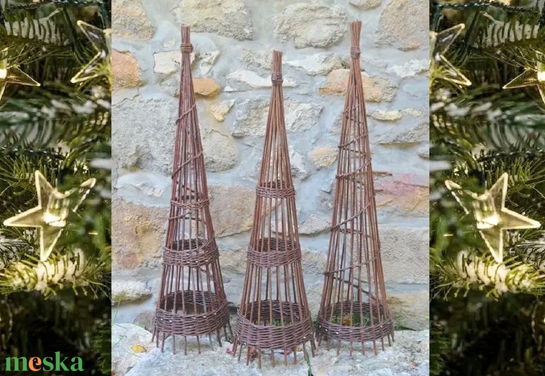 2 db rusztikus, fenyőpótló obeliszk natúr fűzvesszőből Vikinek - otthon & életmód - ház & kert - kerti dísz - Meska.hu