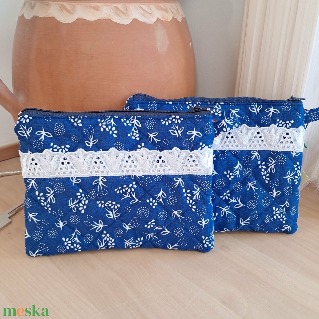 Kékfestő mintázatú mini neszeszer - táska & tok - neszesszer - Meska.hu