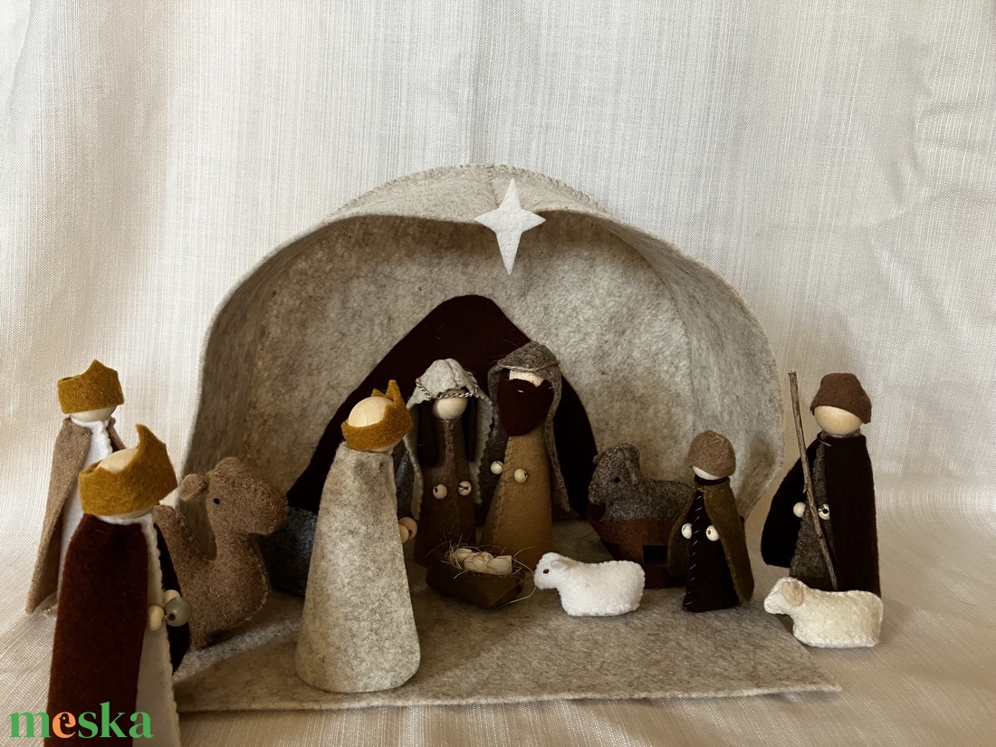 Karácsonyi betlehem teljes szett - beige - karácsony - adventi díszek - adventi asztaldísz - Meska.hu