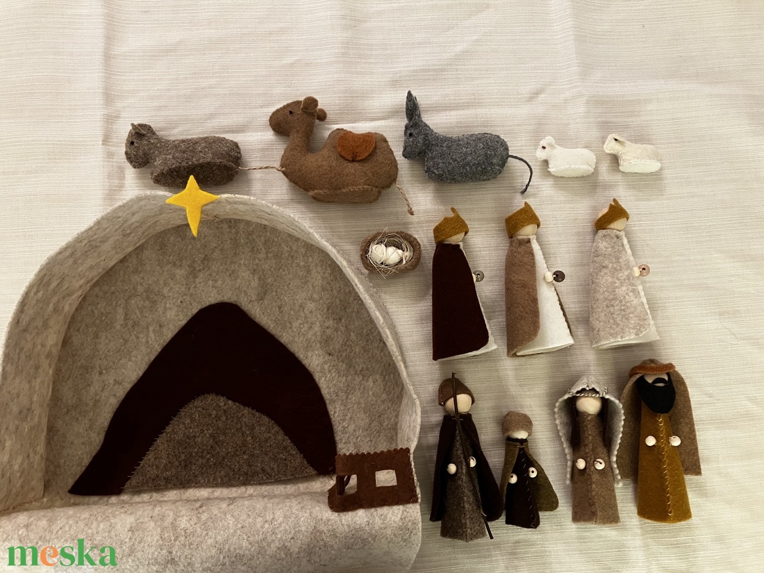 Karácsonyi betlehem teljes szett - beige - karácsony - adventi díszek - adventi asztaldísz - Meska.hu