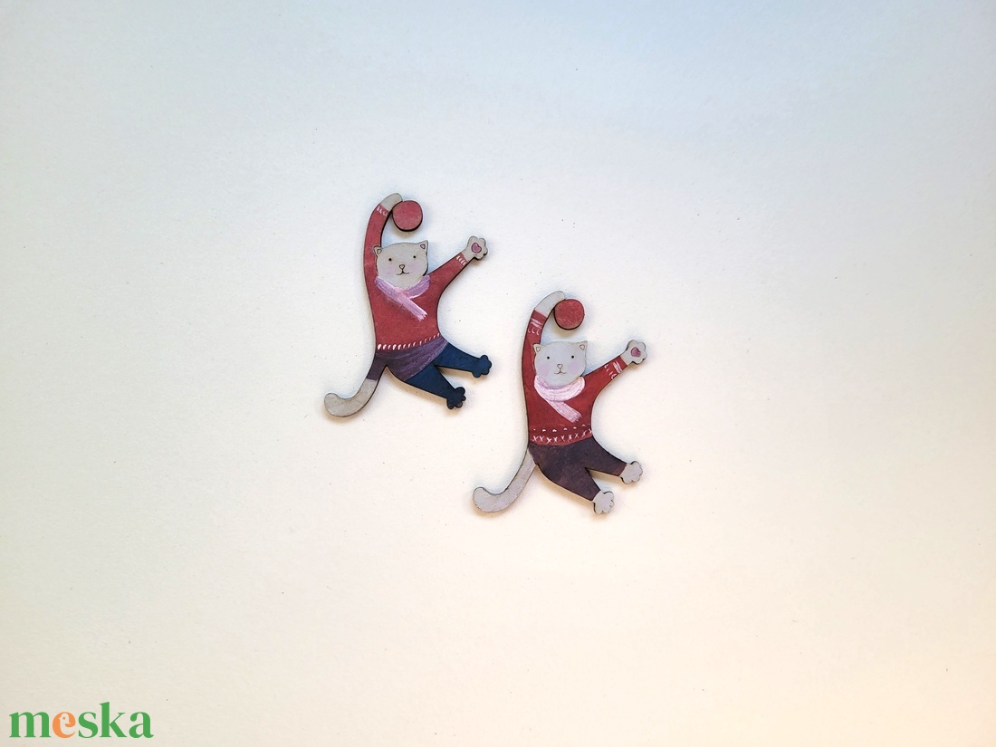 Cica párok - kézzel festett dekoráció - 2 db/csomag - karácsony - karácsonyi lakásdekoráció - karácsonyfadíszek - Meska.hu