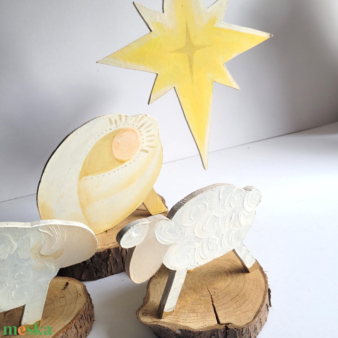 Kézzel festett betlehem figurák � nagy méretű karácsonyi dekoráció fa alappal, 40 cm - karácsony - karácsonyi kültéri dekoráció - Meska.hu