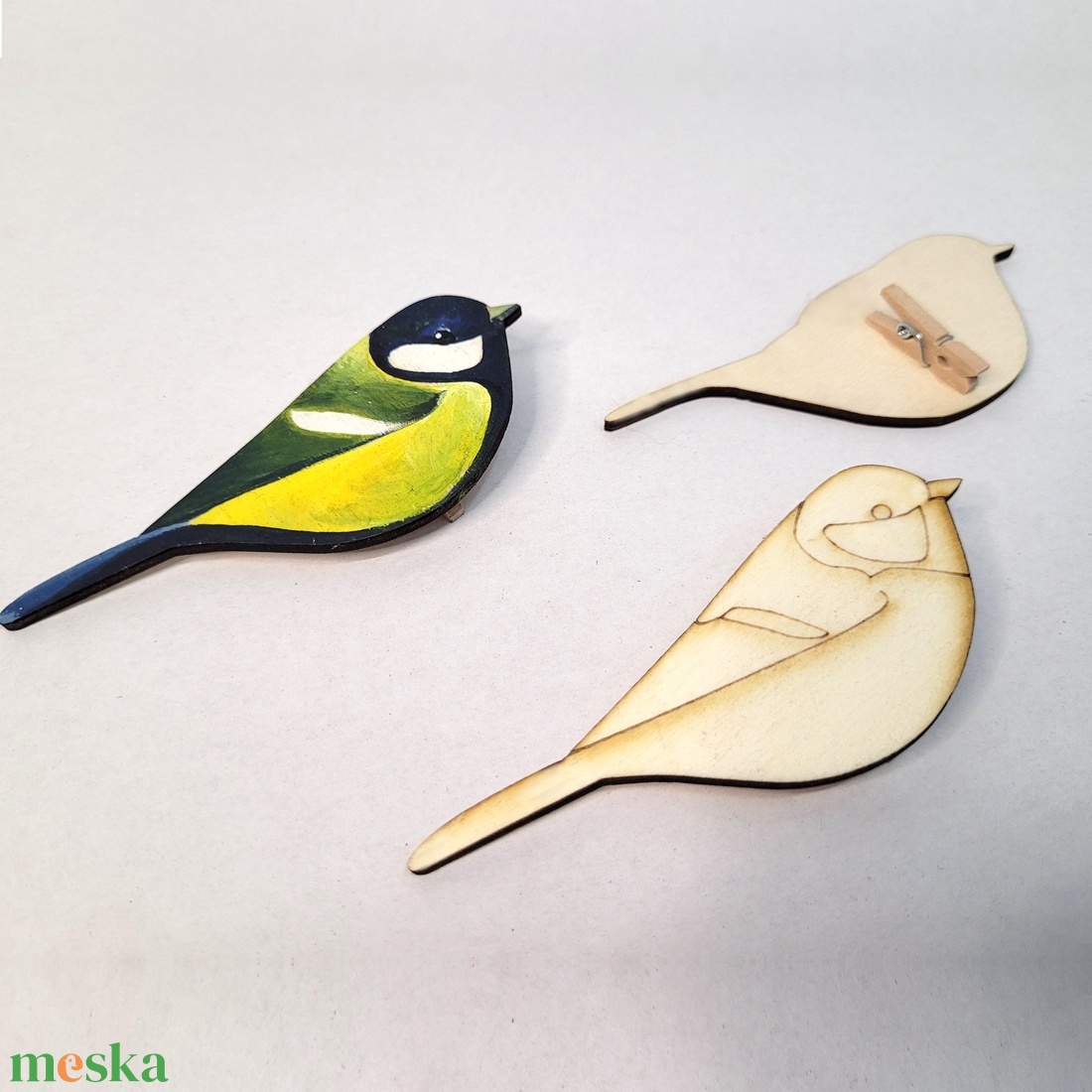 Fenyőerdő madarai � kifesthető lézervágott fa dísz szett csipesszel (5�7 cm) - diy (csináld magad) - egységcsomag - Meska.hu