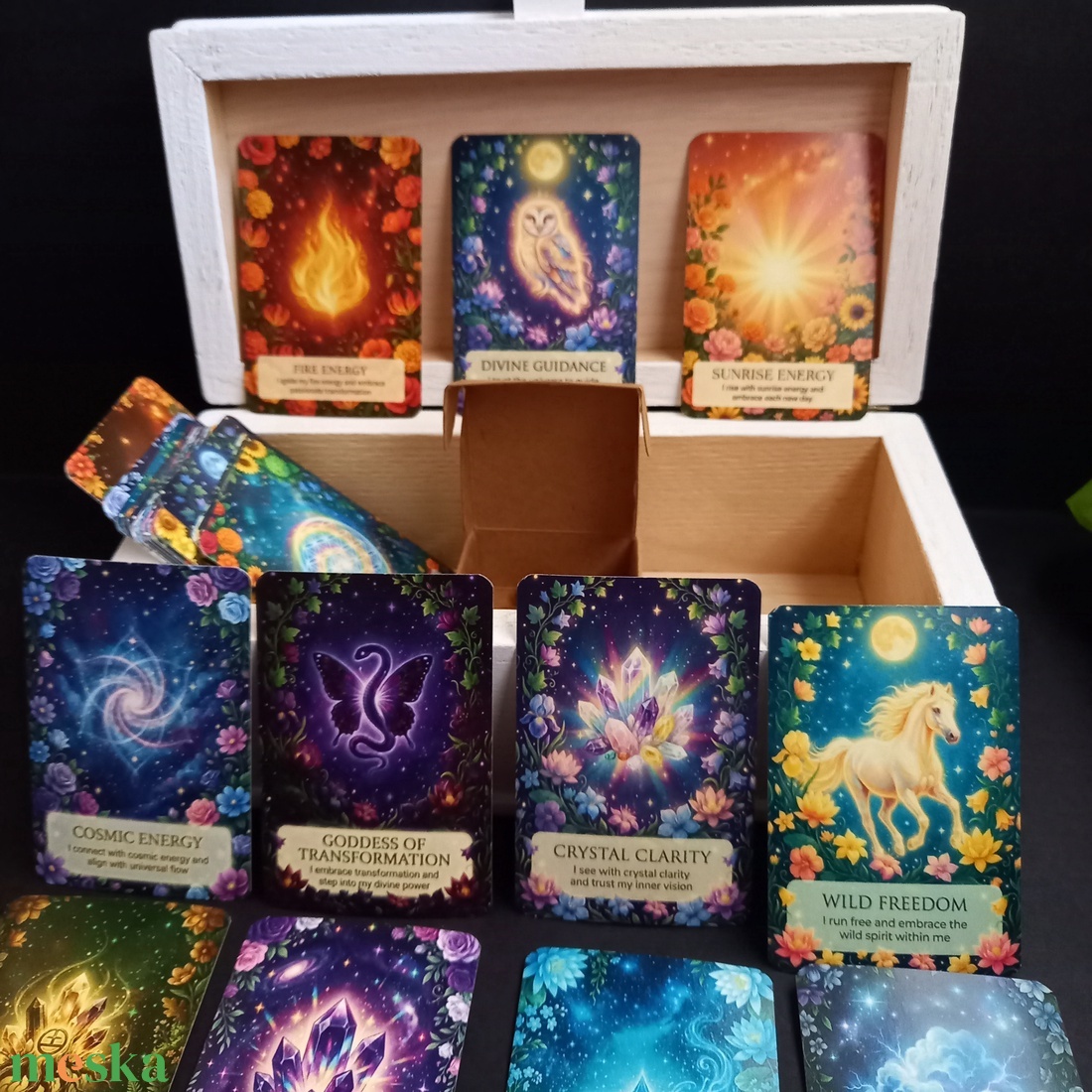 Energetizáló szett fa tárolóban jósláshoz, spirituális alkalmakhoz - otthon & életmód - dekoráció - spiritualitás - ásványok - Meska.hu