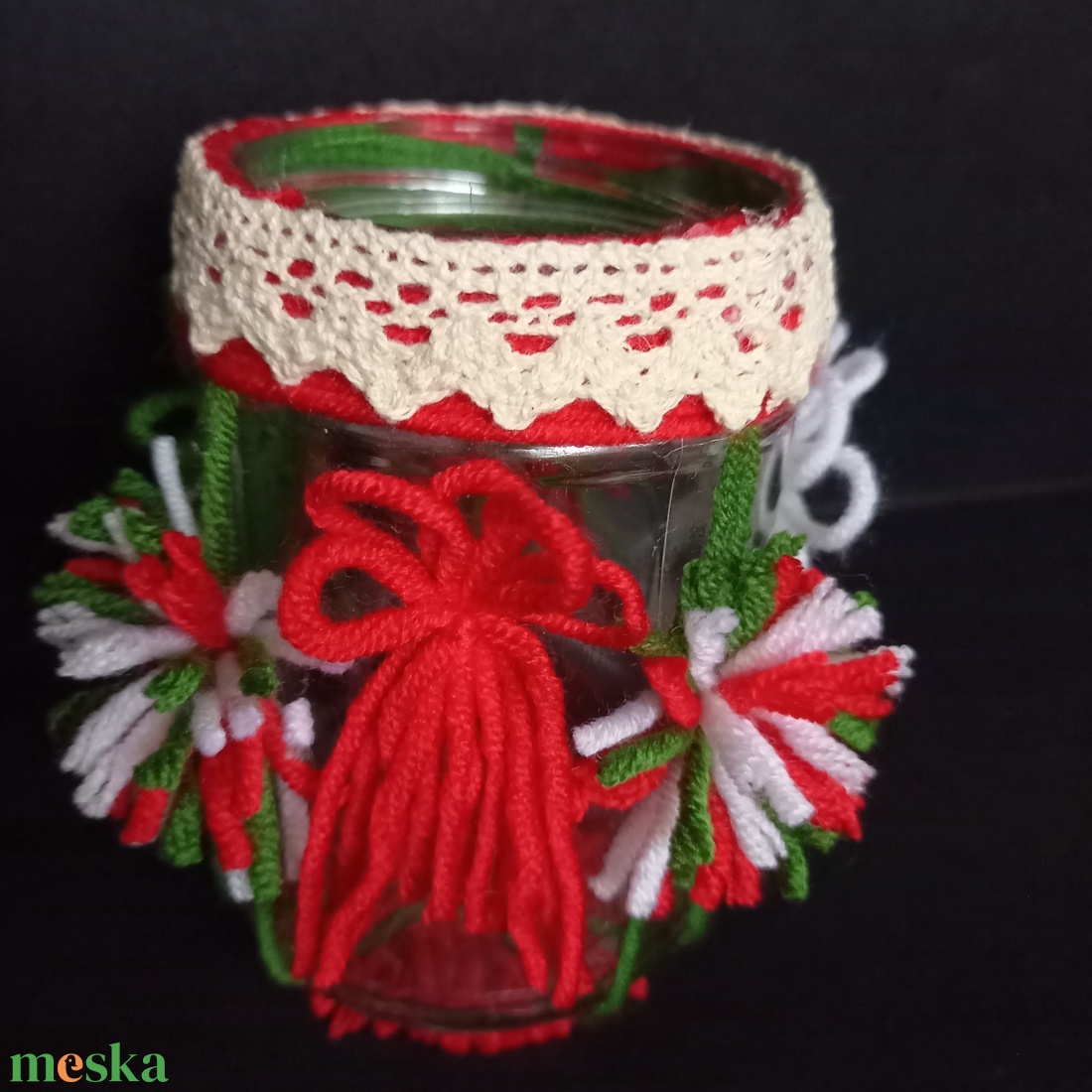 Egyedileg díszített üveg lámpás fényfüzérrel  - otthon & életmód - lámpa - asztali lámpa - Meska.hu