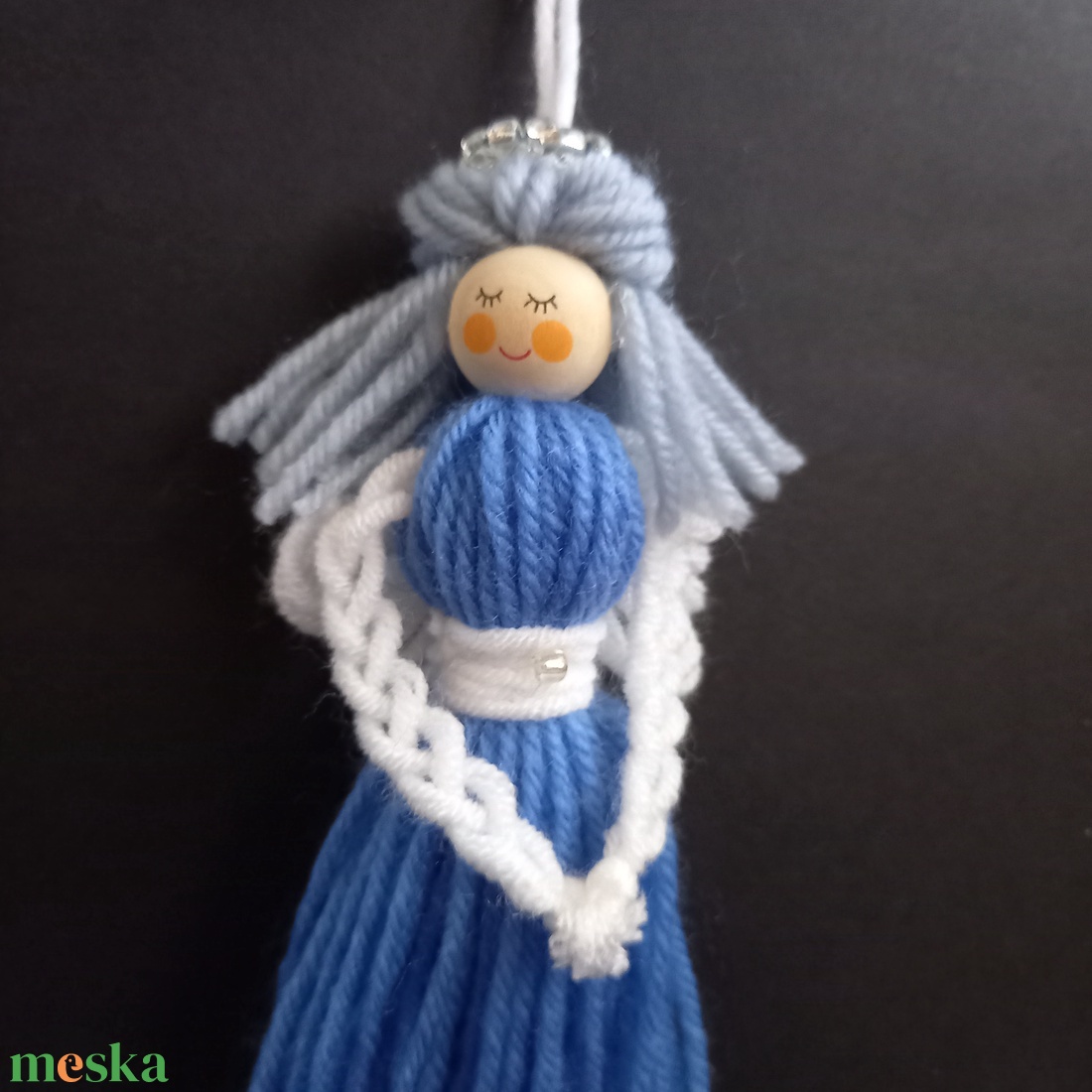 Angyal, angyalka kék, fehér színű 18 cm - karácsony - karácsonyi lakásdekoráció - karácsonyfadíszek - Meska.hu