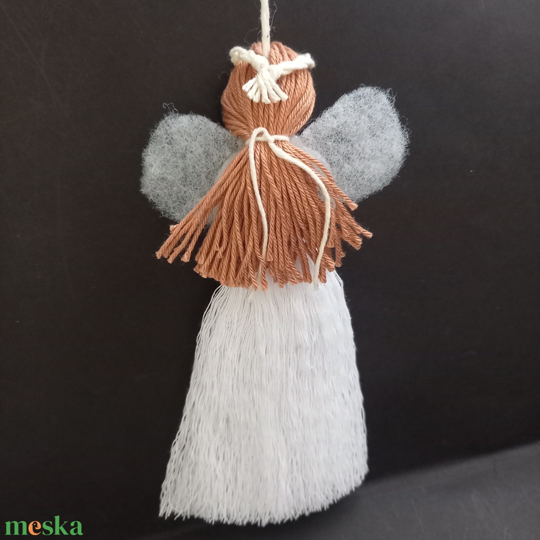 Karácsonyi makramé angyal, angyalka 19 cm - karácsony - karácsonyi lakásdekoráció - karácsonyfadíszek - Meska.hu