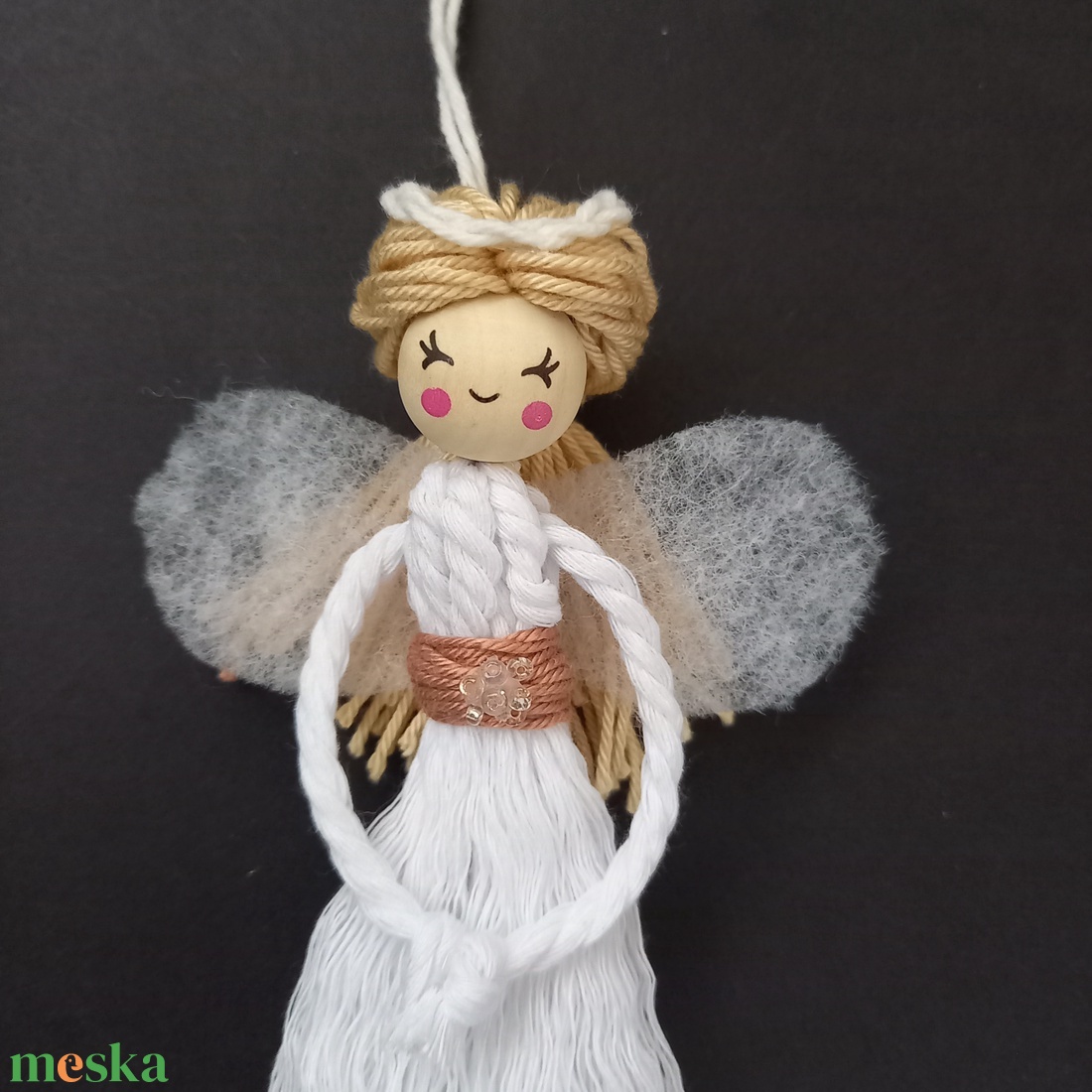Karácsonyi makramé angyal, angyalka 18 cm - karácsony - karácsonyi lakásdekoráció - karácsonyfadíszek - Meska.hu