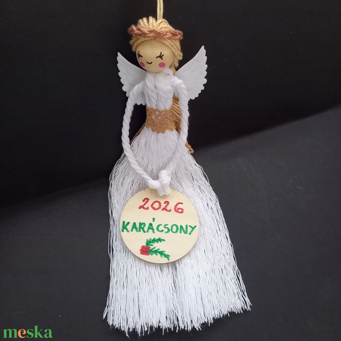 Karácsonyi makramé angyal, angyalka 19 cm - karácsony - karácsonyi lakásdekoráció - karácsonyfadíszek - Meska.hu