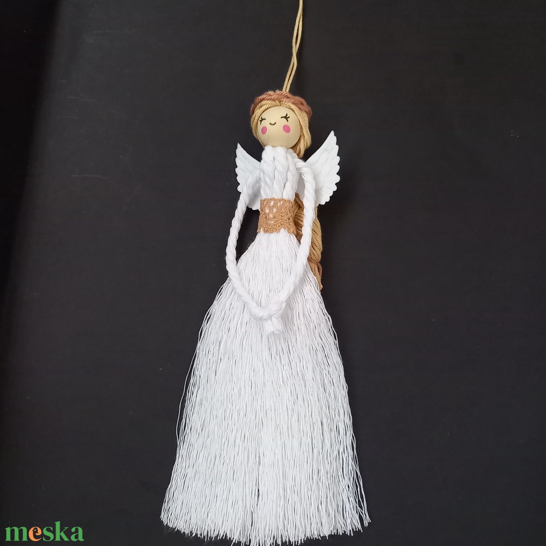 Karácsonyi makramé angyal, angyalka 19 cm - karácsony - karácsonyi lakásdekoráció - karácsonyfadíszek - Meska.hu