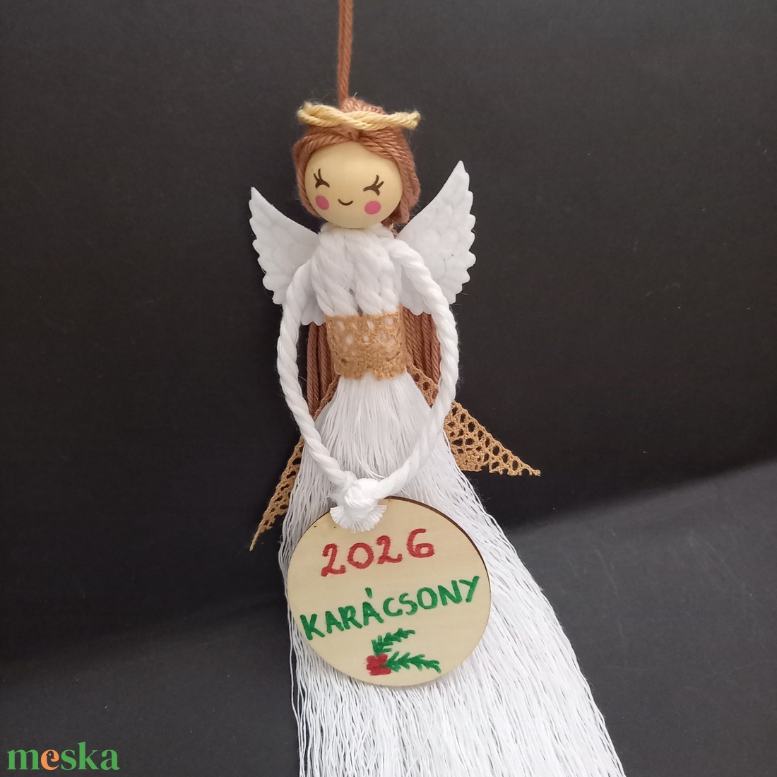 Karácsonyi makramé angyal, angyalka 19 cm - karácsony - karácsonyi lakásdekoráció - karácsonyfadíszek - Meska.hu