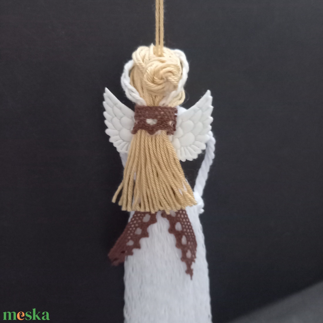 Makramé angyal, angyalka 19 cm - karácsony - karácsonyi lakásdekoráció - karácsonyfadíszek - Meska.hu