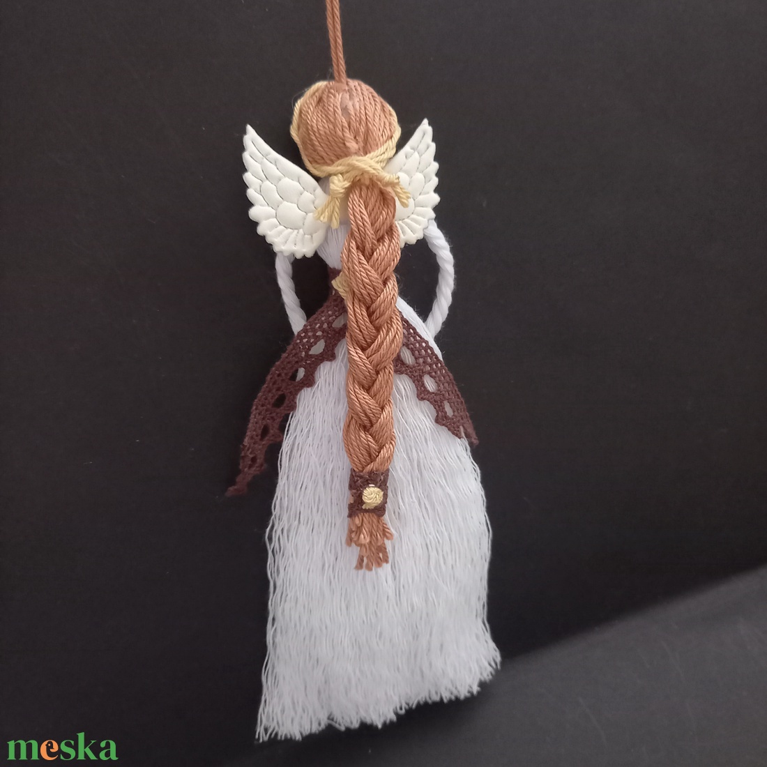 Makramé angyal, angyalka 19 cm - karácsony - karácsonyi lakásdekoráció - karácsonyfadíszek - Meska.hu