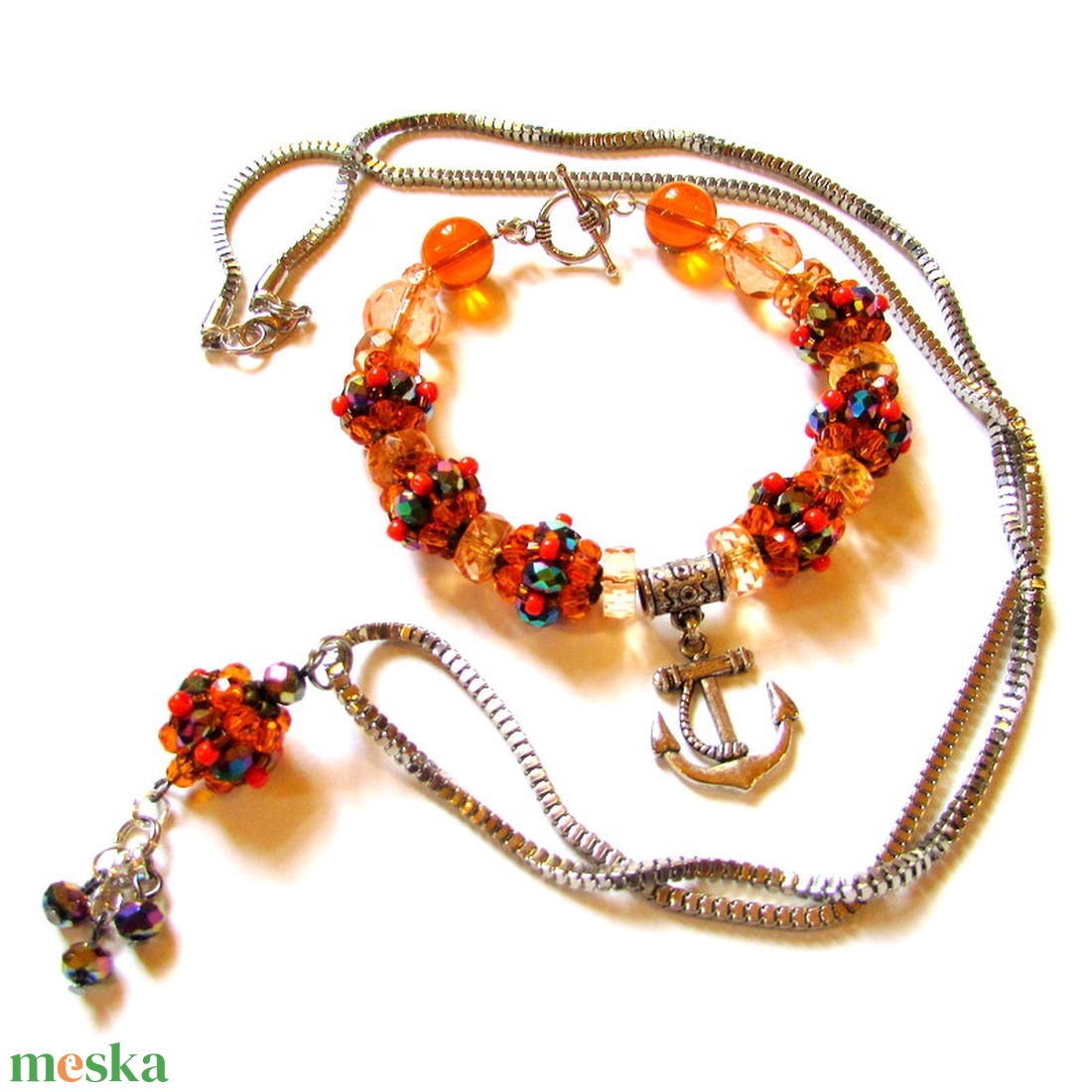 Narancsvidék - szett AKCIÓ! - ékszer - karkötő - széles karkötő - Meska.hu