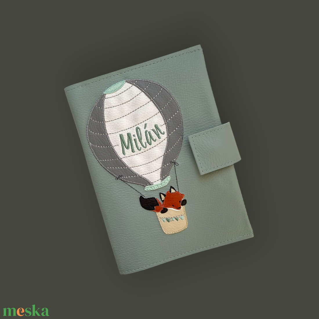 Zsálya alapon ballonos róka baba irattartó tok - táska & tok - pénztárca & más tok - kártyatartó & irattartó - Meska.hu