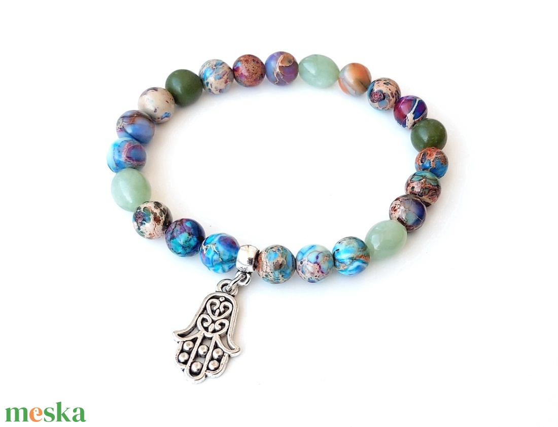 Fatime keze - császárkő, jáde ásványkarkötő - ékszer - karkötő - gyöngyös karkötő - Meska.hu