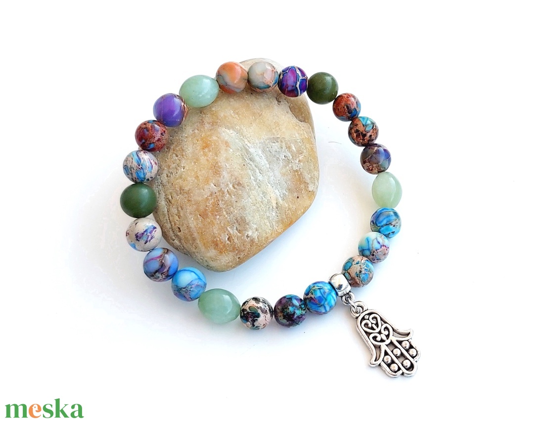 Fatime keze - császárkő, jáde ásványkarkötő - ékszer - karkötő - gyöngyös karkötő - Meska.hu