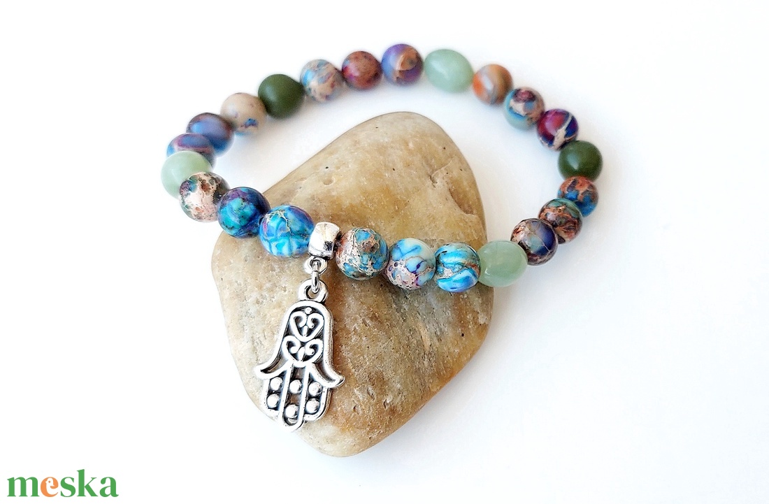Fatime keze - császárkő, jáde ásványkarkötő - ékszer - karkötő - gyöngyös karkötő - Meska.hu