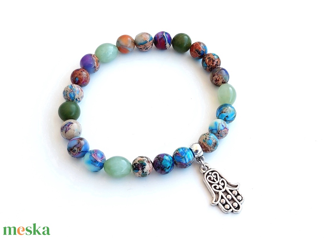 Fatime keze - császárkő, jáde ásványkarkötő - ékszer - karkötő - gyöngyös karkötő - Meska.hu