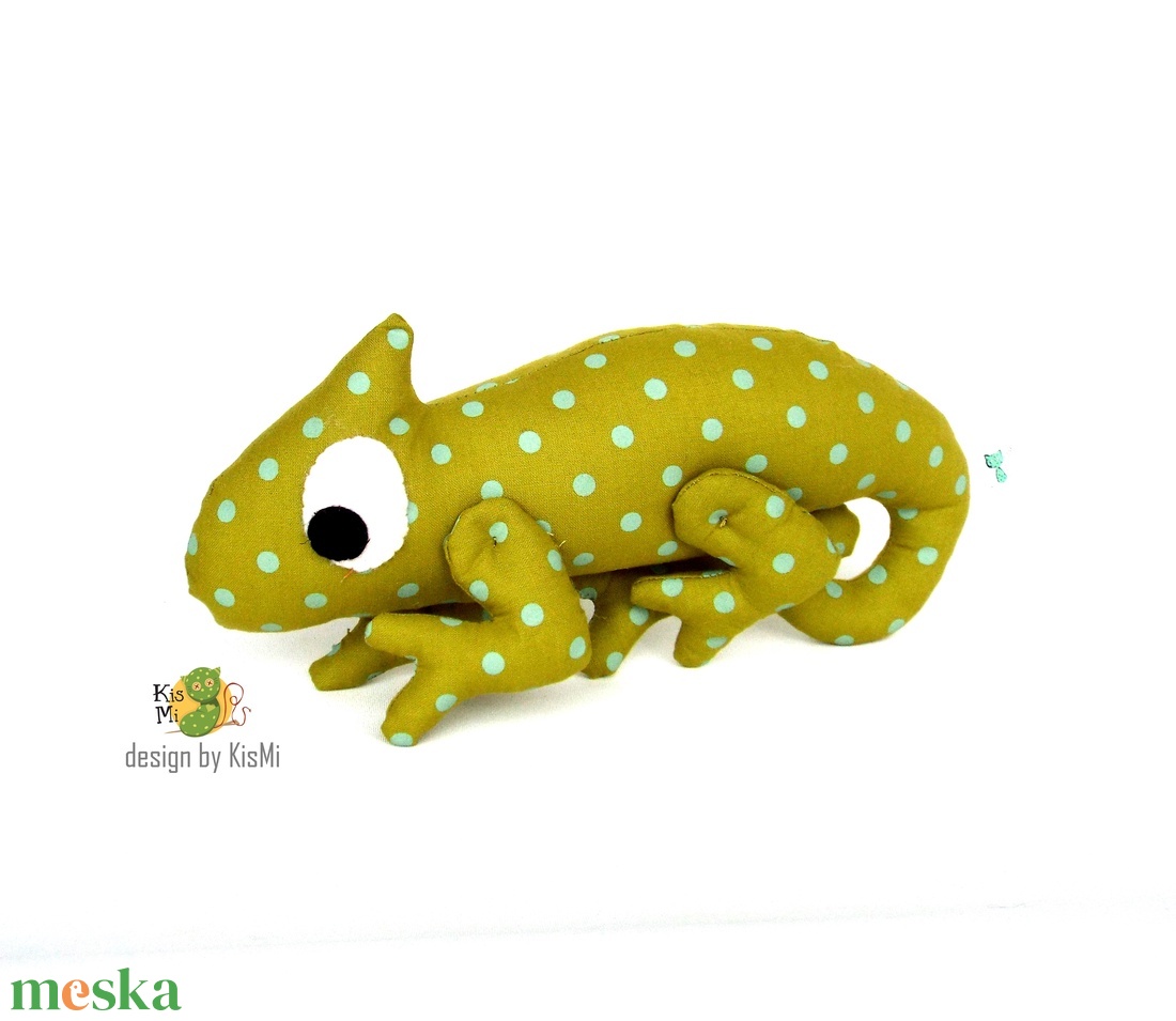 Kaméleon zöld- világoskék pöttyös - játék & sport - plüssállat & játékfigura - más figura - Meska.hu