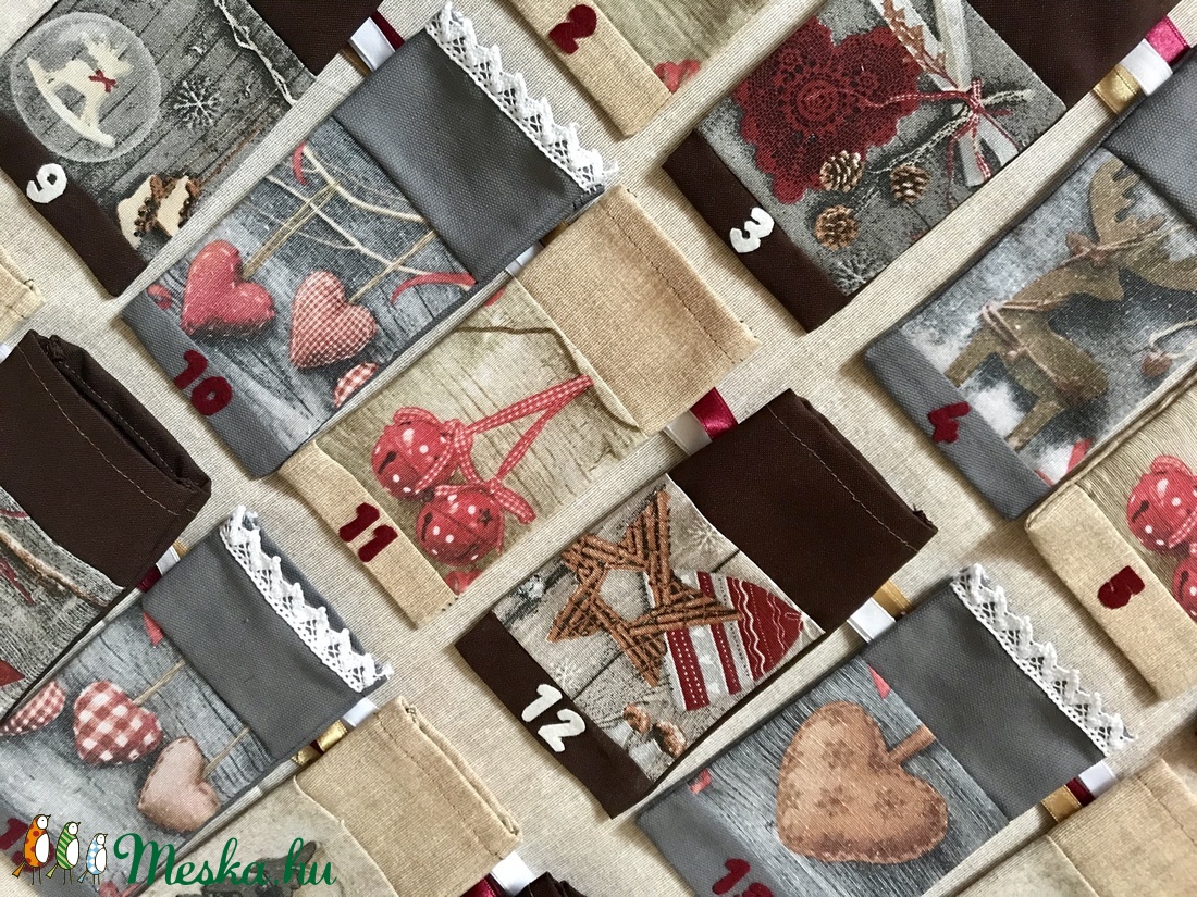 Textil adventi naptár, 24 db egyedi számozott zsák selyemszalaggal - karácsony - Meska.hu Textil adventi naptár, 24 db egyedi számozott zsák selyemszalaggal - karácsony - Meska.hu