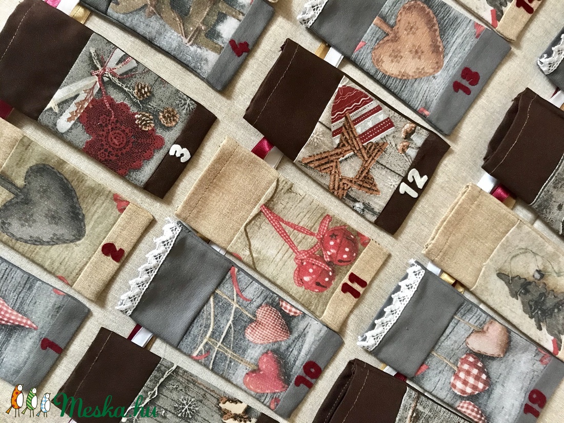 Textil adventi naptár, 24 db egyedi számozott zsák selyemszalaggal - karácsony - Meska.hu Textil adventi naptár, 24 db egyedi számozott zsák selyemszalaggal - karácsony - Meska.hu