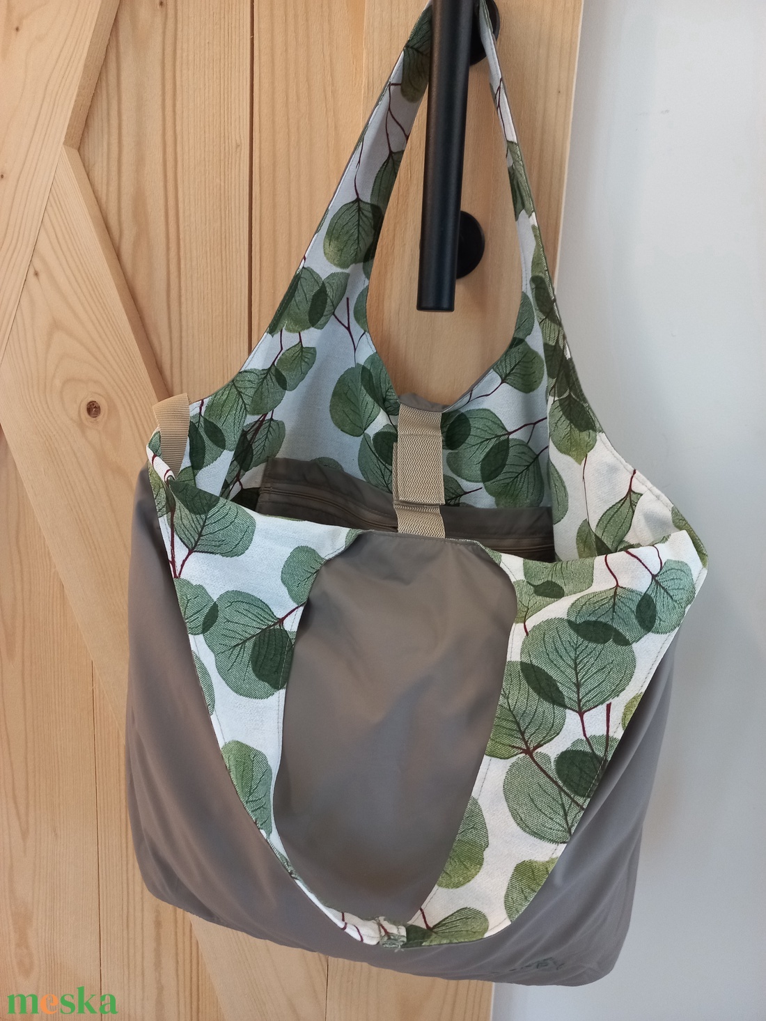 Poppy összecsukható bevásárlótáska / drapp leveles - táska & tok - bevásárlás & shopper táska - shopper, textiltáska, szatyor - Meska.hu