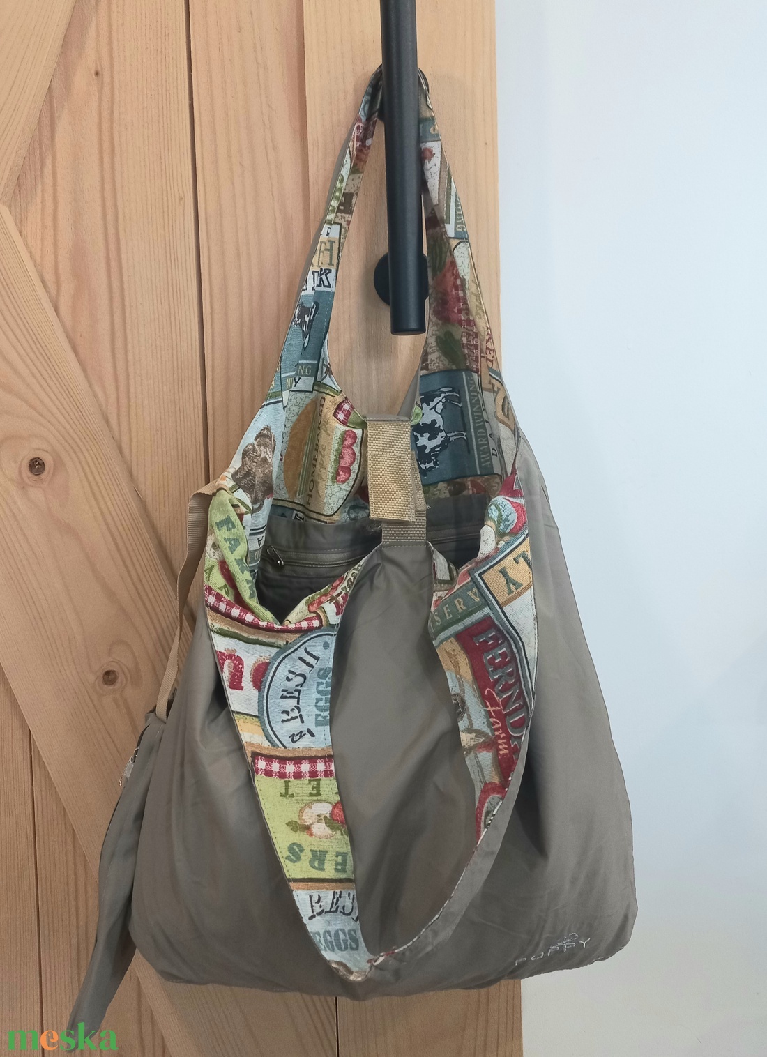 Poppy összecsukható bevásárlótáska / drapp farmos - táska & tok - bevásárlás & shopper táska - shopper, textiltáska, szatyor - Meska.hu
