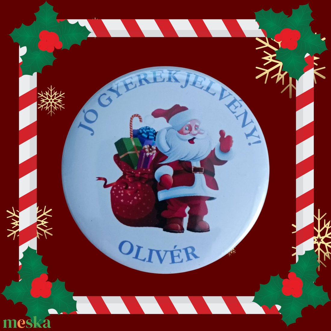 Személyre Szabható Mikulás Kitűző 58mm  Jó Gyerek Jelvény! Egyedi Névvel - ékszer - kitűző és bross - Meska.hu