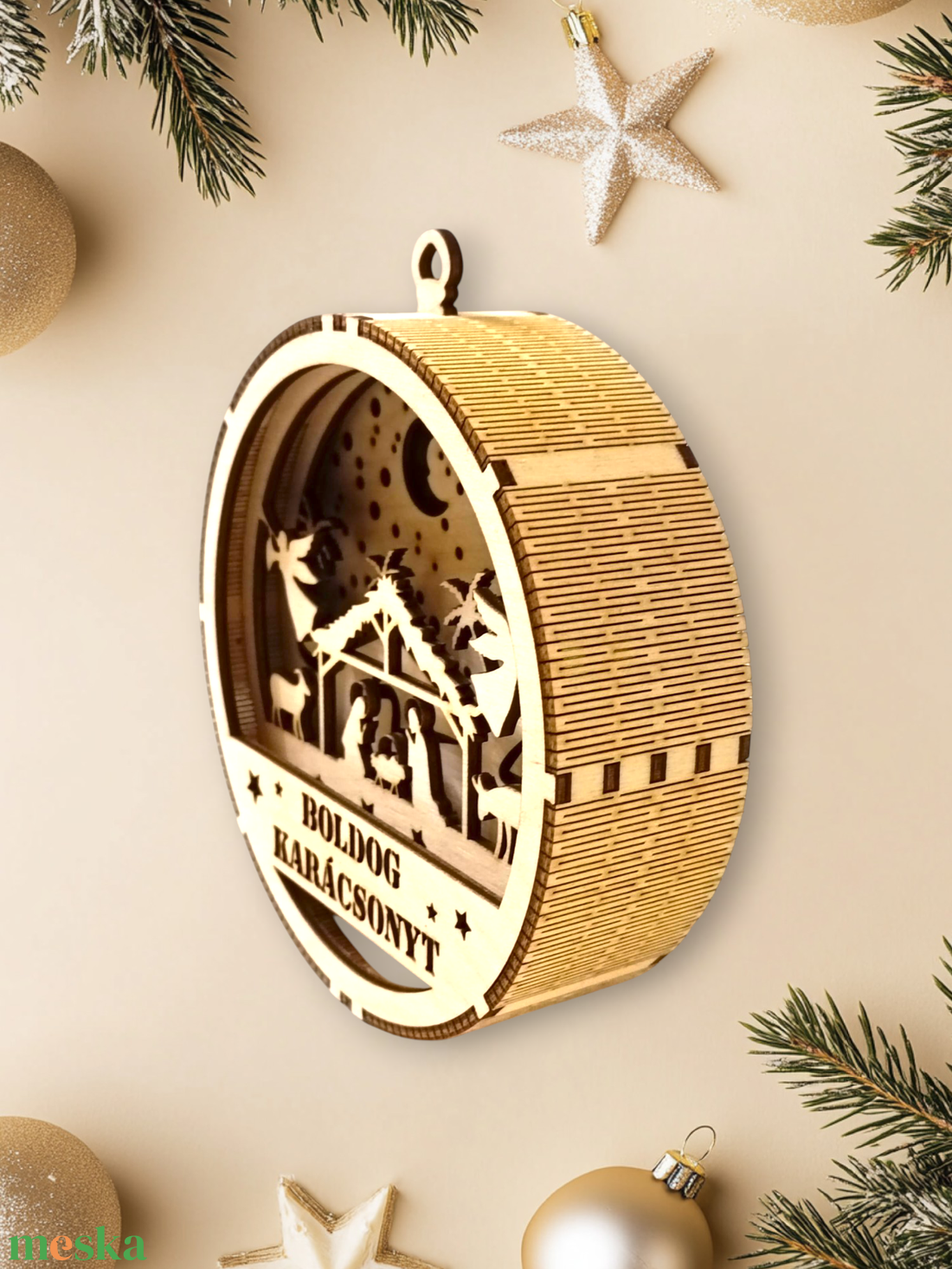 Karácsonyi Betlehem dekor doboz kör alakú LED világítással  meghitt, ünnepi asztaldísz - karácsony - karácsonyi lakásdekoráció - karácsonyfadíszek - Meska.hu