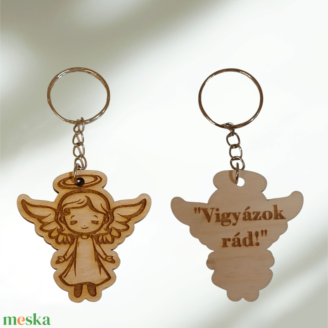Őrangyal kulcstartó � Egyedi gravírozott fa angyalka pozitív üzenettel - táska & tok - kulcstartó & táskadísz - kulcstartó - Meska.hu