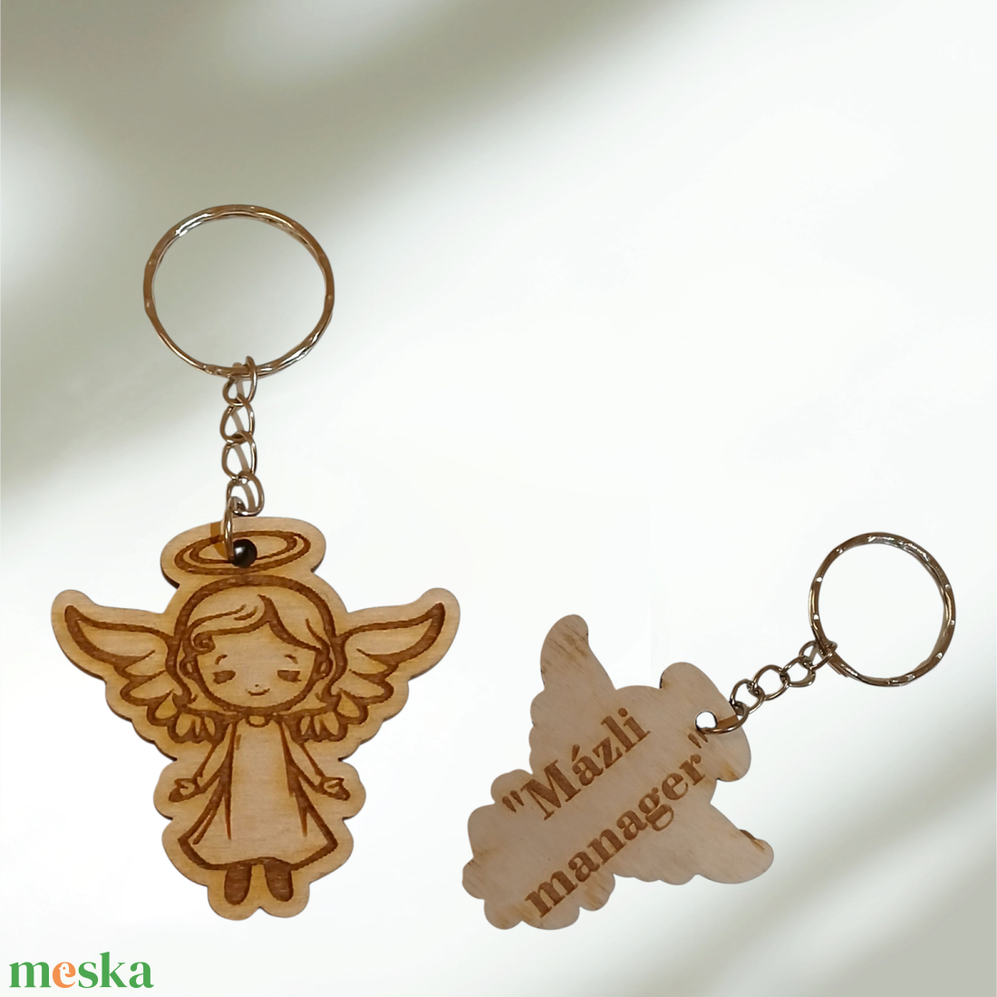 Őrangyal kulcstartó � Egyedi gravírozott fa angyalka pozitív üzenettel - táska & tok - kulcstartó & táskadísz - kulcstartó - Meska.hu