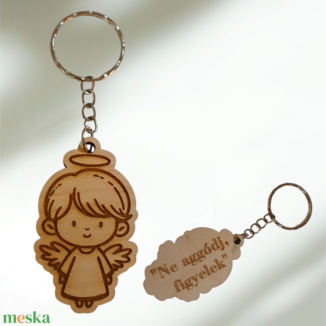 Őrangyal Kulcstartó � Gravírozott Fa Talizmán Pozitív Üzenettel - táska & tok - kulcstartó & táskadísz - kulcstartó - Meska.hu